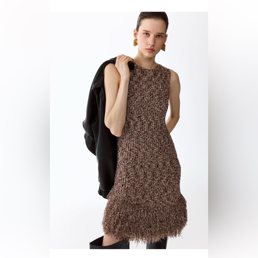 Sleeveless Brown Textured Knit Dress for Women NWT Sz Small‎